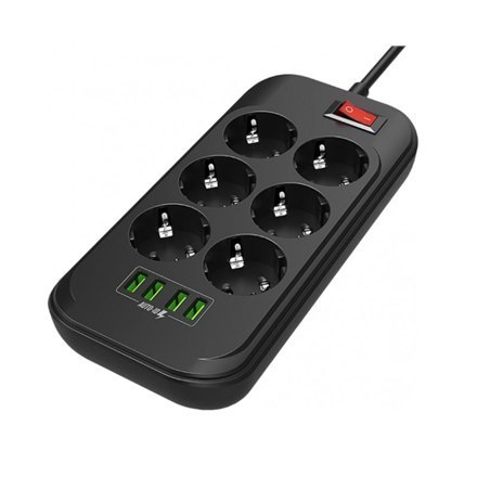 ColorWay Power socket 6 euro sockets/4 USB, Black, 2 m, 250 V, 17 W