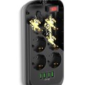 ColorWay Power socket 6 euro sockets/4 USB, Black, 2 m, 250 V, 17 W