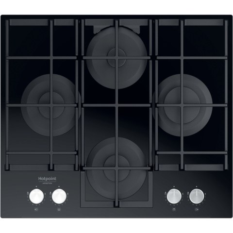 Hotpoint Hob HAGS 61F/BK Gas on glass, Number of burners/cooking zones 4, Mechanical, Black