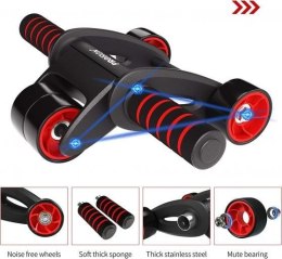 PROIRON Ab Abdominal Roller Whee Black/Red, Stainless-steel bar / Foam handles, Ab roller + Mat
