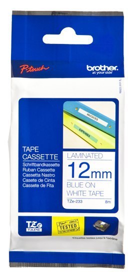 Brother TZe-233 Laminated Tape Blue on White, TZe, 8 m, 1.2 cm