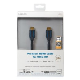 Logilink Premium HDMI Cable for Ultra HD CHB004 HDMI male (type A), HDMI male (type A), 1.8 m, Black