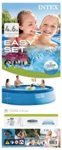 Intex Easy Set Pool Set with Filter Pump, Safety Ladder, Ground Cloth, Cover Blue, 457x107 cm