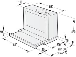 Gorenje Hood BHP623E8X Telescopic, Width 60 cm, 610 m³/h, Stainless steel, Energy efficiency class B, 71 dB, B, A, A