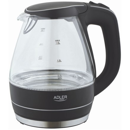 Kettle Adler Kettle AD 1224 Standard, Glass, Black, 2000 W, 360° rotational base, 1.5 L