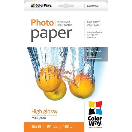 ColorWay High Glossy Photo Paper, 50 Sheets, 10x15, 180 g/m²