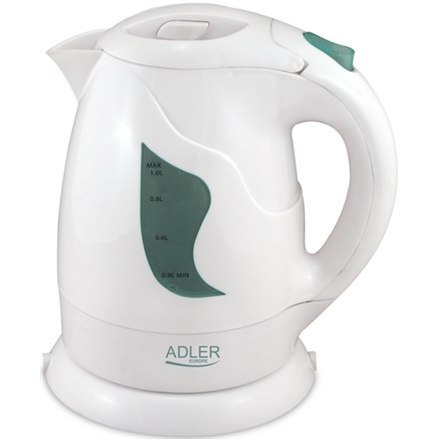 Adler AD 08 Standard kettle, Plastic, White, 850 W, 1 L, 360° rotational base