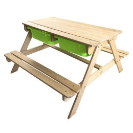 SUNNY drewniany stolik piknikowy z pojemnikami na piasek i wodę wykonany z drewna sosnowego FSC