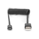 Digitus USB 2.0 Type A to USB C Spiral Cable AK-300430-006-S Black, 1 m