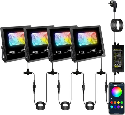 NAŚWIETLACZE LED REFLEKTOR RGB SMART 4 SZT.