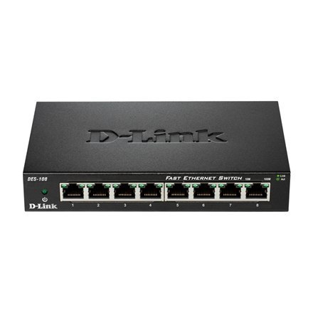 D-Link Ethernet Switch DES-108/E	 Unmanaged, Desktop, 10/100 Mbps (RJ-45) ports quantity 8