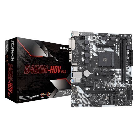 ASRock B450M-HDV R4.0 Rodzina procesorów AMD, Gniazdo procesora AM4, DDR4 DIMM, Gniazda pamięci 2, Obsługiwane interfejsy dysków