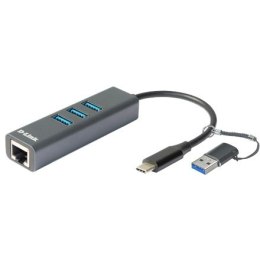 Adapter D-Link z USB-C/USB na Gigabit Ethernet z 3 portami USB 3.0 DUB-2332