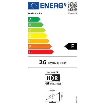 Monitor LG 27UP600P-W.AEU 27", IPS, UHD, 3840 x 2160, 16:9, 5 ms, 400 cd/m², Liczba portów HDMI 2, 60 Hz