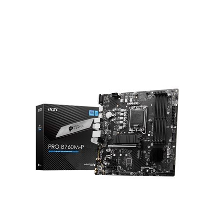 MSI PRO B760M-P Rodzina procesorów Intel, Gniazdo procesora LGA1700, DDR5 DIMM, Gniazda pamięci 4, Obsługiwane interfejsy dysków