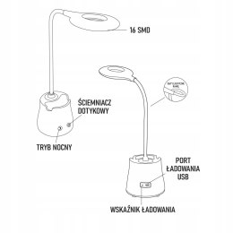 WIELOFUNKCYJNA AKUMULATOROWA LAMPKA BIURKOWA LED