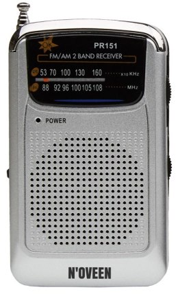 MINI Radio Przenośne Noveen PR151 Silver SŁUCHAWKI