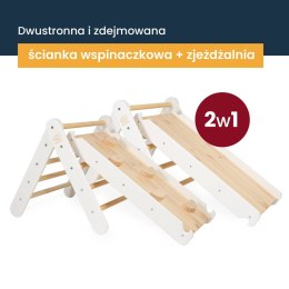 MeowBaby® Drewniana Drabinka 60x61cm i Zjeżdżalnia-Ścianka Wspinaczkowa 2w1, Zestaw dla Dzieci, Drewniana, Czarna