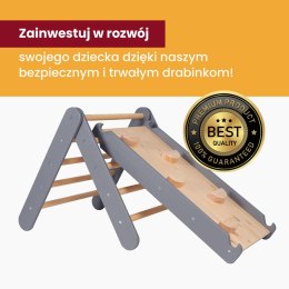 MeowBaby® Drewniana Drabinka 60x61cm i Zjeżdżalnia-Ścianka Wspinaczkowa 2w1, Zestaw dla Dzieci, Drewniana, Naturalna