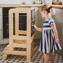 MeowBaby® Kitchen Helper z Tablicą, Lite Drewno Biały Pomocnik Kuchenny z Elementami Naturalnymi, Biały-Naturalny