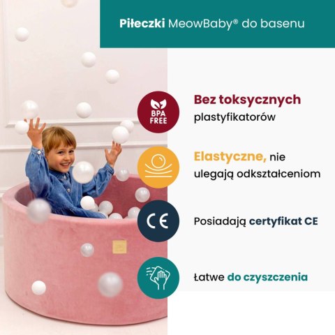 MeowBaby® Okrągły Suchy Basen dla Dziecka 90x30cm/200 Piłek 7cm, Boucle, Biały: Białe