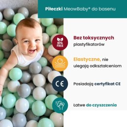 MeowBaby® Piankowy Zestaw do Zabawy z Suchym Basenem 57x45x30cm/100 Piłek 7cm, Plac Zabaw dla Dziecka, 5 elementów, Boucle, Biał