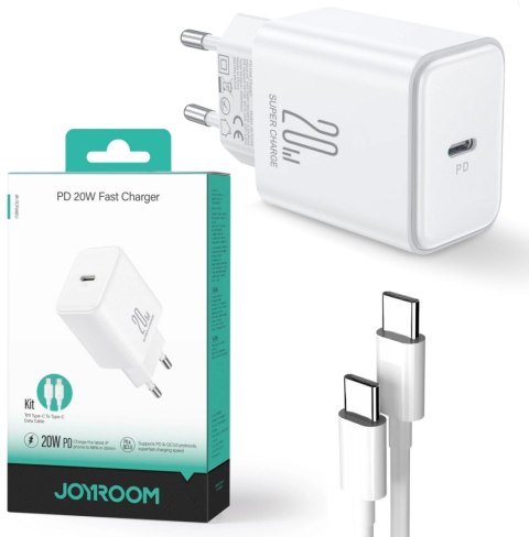 Ładowarka sieciowa Joyroom JR-TCF06 20W PD 3.0 QC 3.0 1x USB-C biała + kabel