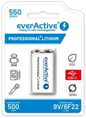 Akumulatorek 6F22 Li-Ion everActive 9V 550mAh z gniazdem USB-C