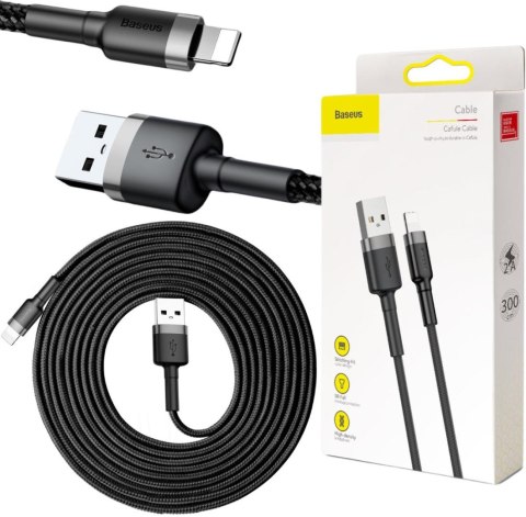 KABEL USB-A -> Lightning / iPhone Baseus Cafule CALKLF-RG1 300cm Apple 2A CZARNO-SZARY W OPLOCIE