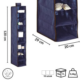 BLUE NIEBIESKI WISZĄCY ORGANIZER DO SZAFY 10 PRZEGRÓD 20X29X120 CM