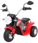 Motorek MiniBike na akumulator dla dzieci Czerwony + Dźwięki + Światła LED + Ekoskóra