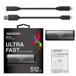 Adata Dysk zewnętrzny SSD SE760 512GB Tytanowy