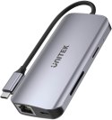 Unitek D1122A01 Aktywny hub USB-C 5Gbps, 2x HDMI 4K, czytnik kart, RJ-45, PD 100W