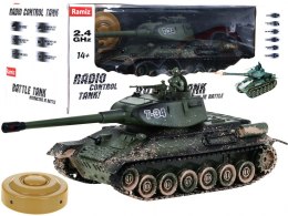 Zdalnie sterowany czołg T-34 dla dzieci 3+ Strzelający model Kamuflaż 1:28 + Wielka Bitwa Czołgów + Dźwięki Światła